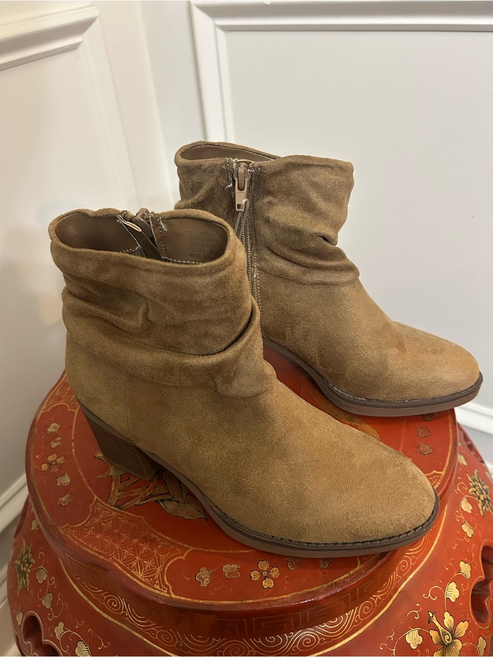 Kensie Suede Slouch Ankle Booties in Tan
